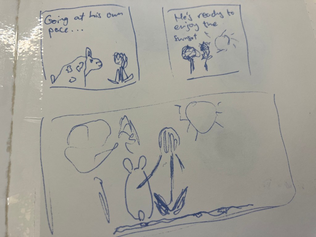 ... going at his own pace,
he's ready to enjoy the sunset.
The end.